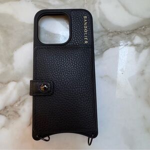 iPhone 15 pro Bandolier Mila Black Pebbled Leather Wallet/Case MagSafe compati